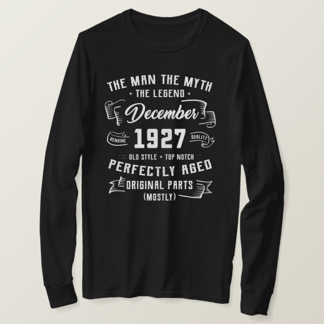 Mens Man Myth Legend December 1927 95th Birthday T-Shirt (Design Front)