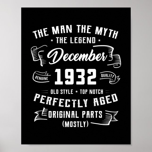 Mens Man Myth Legend December 1932 90th Birthday Poster (Front)