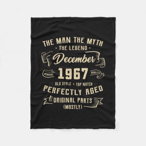 Mens Man Myth Legend December 1967 55th Birthday Fleece Blanket