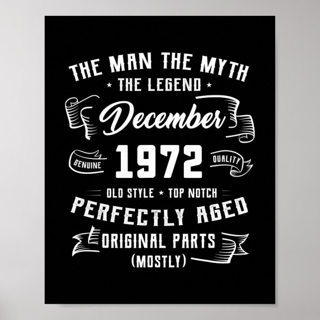 Mens Man Myth Legend December 1972 50th Birthday Poster (Front)