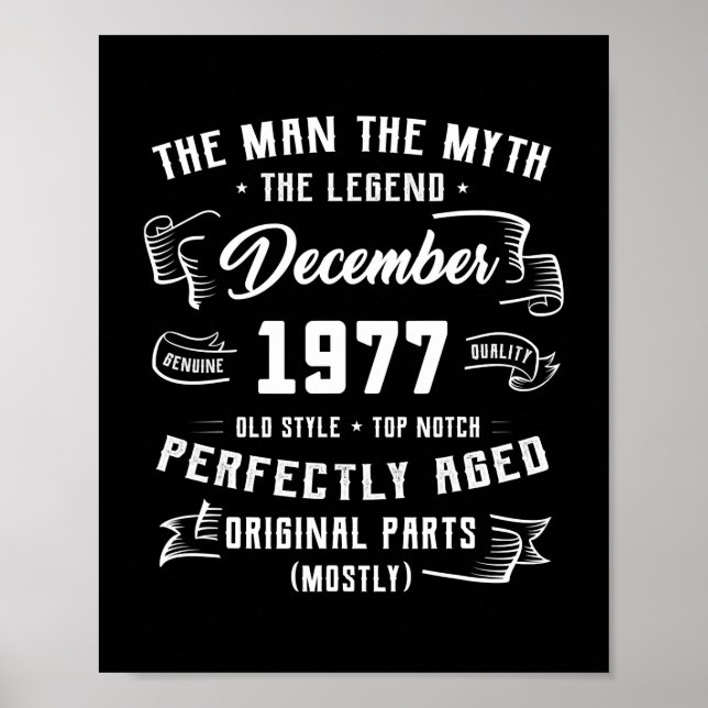Mens Man Myth Legend December 1977 45th Birthday Poster (Front)