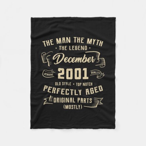 Mens Man Myth Legend December 2001 21st Birthday Fleece Blanket