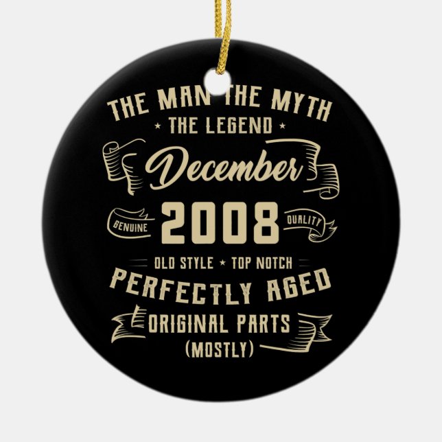 Mens Man Myth Legend December 2008 14th Birthday Ceramic Ornament (Front)