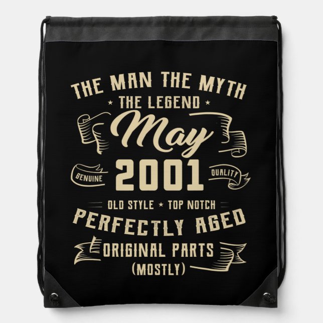 Mens Man Myth Legend May 2001 21st Birthday Gift Drawstring Bag (Front)