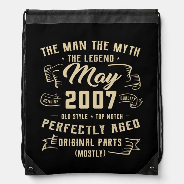 Mens Man Myth Legend May 2007 15th Birthday Gift Drawstring Bag (Front)