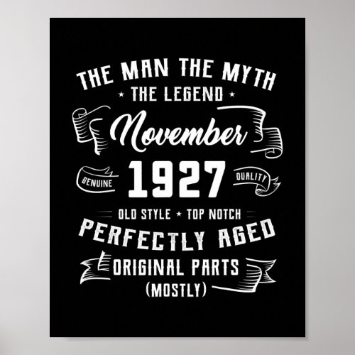 Mens Man Myth Legend November 1927 95th Birthday Poster