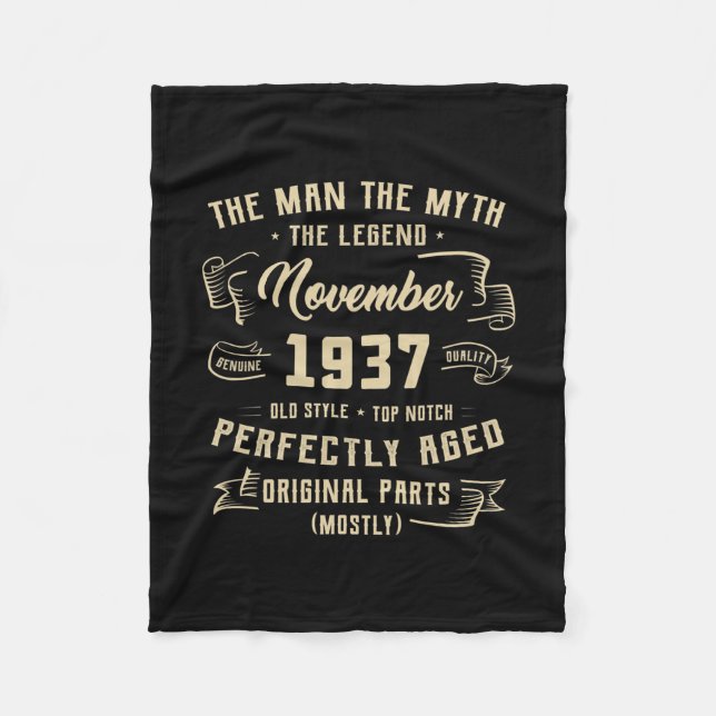 Mens Man Myth Legend November 1937 85th Birthday Fleece Blanket (Front)