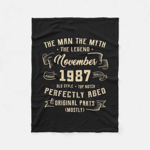 Mens Man Myth Legend November 1987 35th Birthday Fleece Blanket