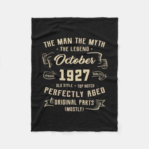 Mens Man Myth Legend October 1927 95th Birthday Fleece Blanket