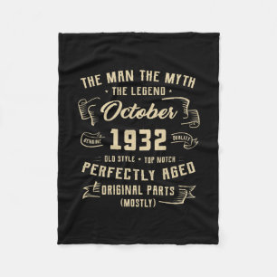Mens Man Myth Legend October 1932 90th Birthday Fleece Blanket