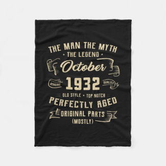 Mens Man Myth Legend October 1932 90th Birthday Fleece Blanket