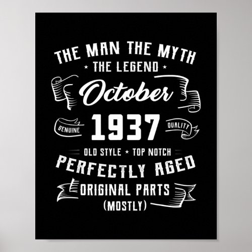 Mens Man Myth Legend October 1937 85th Birthday Poster