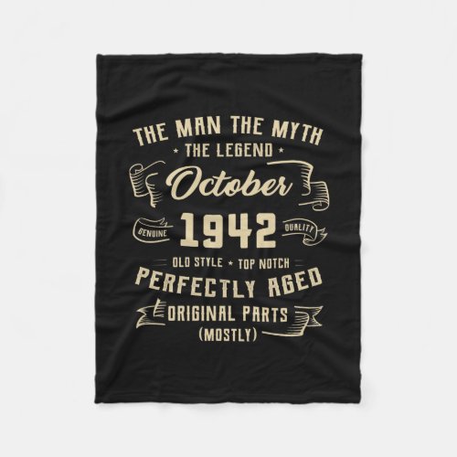 Mens Man Myth Legend October 1942 80th Birthday Fleece Blanket