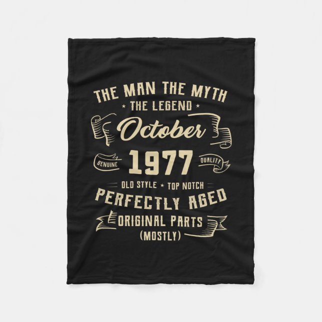 Mens Man Myth Legend October 1977 45th Birthday Fleece Blanket (Front)