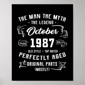 Mens Man Myth Legend October 1987 35th Birthday Poster