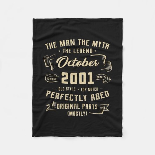 Mens Man Myth Legend October 2001 21st Birthday Fleece Blanket