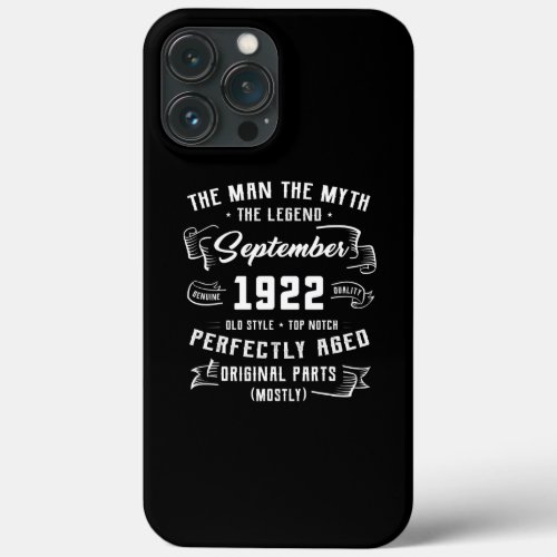 Mens Man Myth Legend September 1922 100th iPhone 13 Pro Max Case