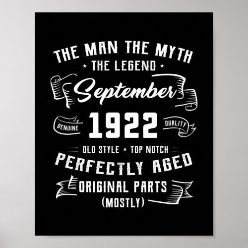 Mens Man Myth Legend September 1922 100th Poster