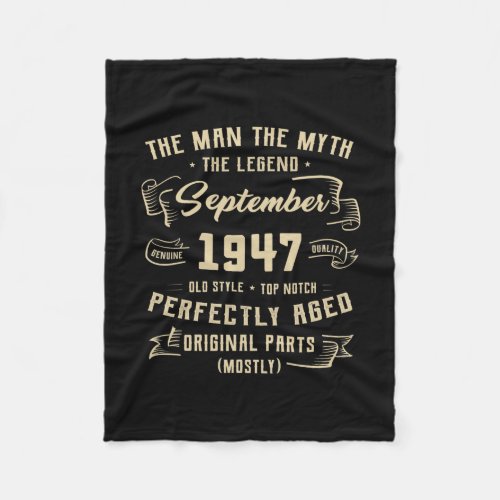 Mens Man Myth Legend September 1947 75th Birthday Fleece Blanket