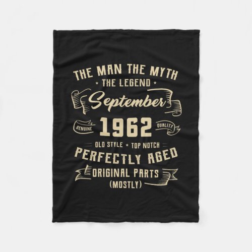 Mens Man Myth Legend September 1962 60th Birthday Fleece Blanket