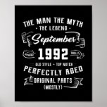 Mens Man Myth Legend September 1992 30th Birthday Poster<br><div class="desc">Mens Man Myth Legend September 1992 30th Birthday Gift 30 Years Gift. Perfect gift for your dad,  mom,  papa,  men,  women,  friend and family members on Thanksgiving Day,  Christmas Day,  Mothers Day,  Fathers Day,  4th of July,  1776 Independent day,  Veterans Day,  Halloween Day,  Patrick's Day</div>