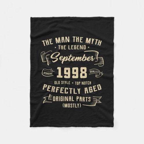 Mens Man Myth Legend September 1998 24th Birthday Fleece Blanket