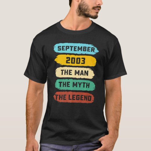 Mens Man Myth Legend September 2003 19th Birthday  T_Shirt