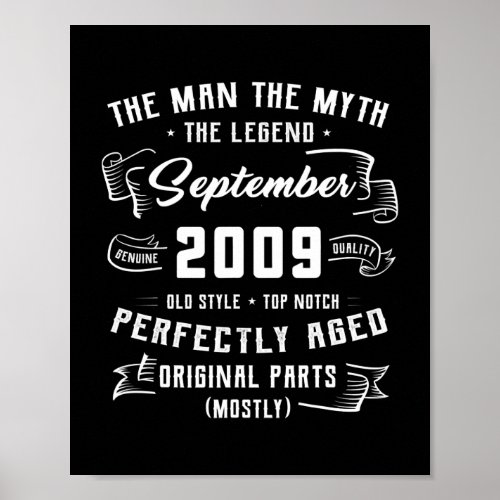 Mens Man Myth Legend September 2009 13th Birthday Poster