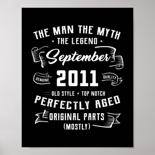 Mens Man Myth Legend September 2011 11th Birthday Poster