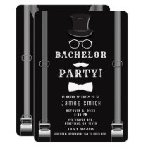 Men's Man's Bachelor Party Hipster Suspenders Invitation