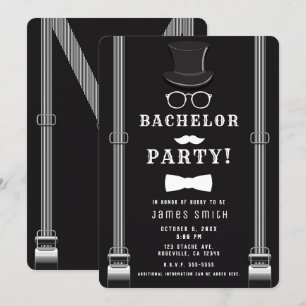 Men's Man's Bachelor Party Hipster Suspenders Invitation