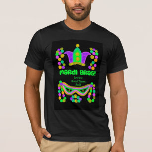 Men's Mardi Gras T-shirt with Crown, Mask, Beads