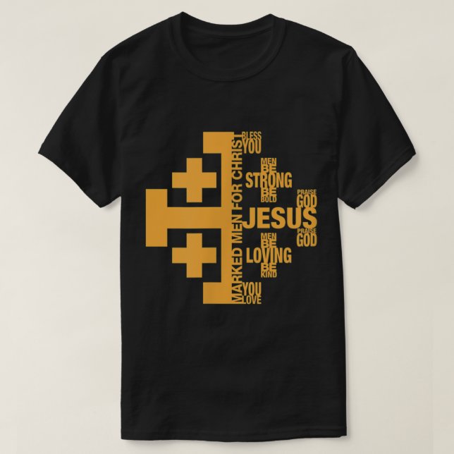 Mens Marked Men for Christ Jerusalem Cross Words  T-Shirt (Design Front)