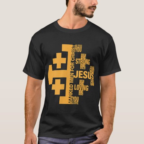 Mens Marked Men for Christ Jerusalem Cross Words  T_Shirt