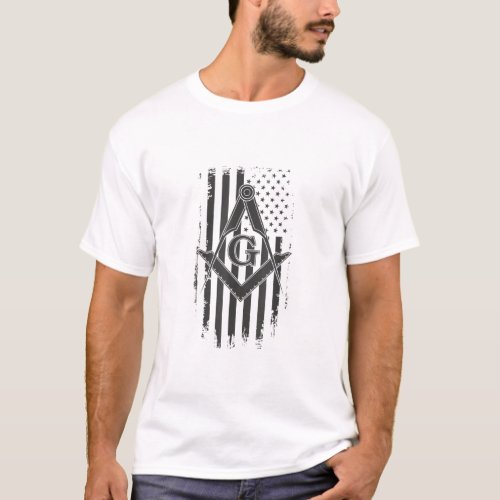 Mens Masonic American Flag Square and Compass  Fre T_Shirt