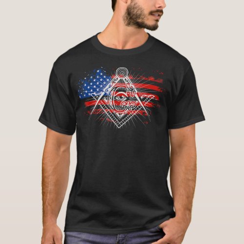 Mens Masonic American Flag Square And Compass T_Shirt