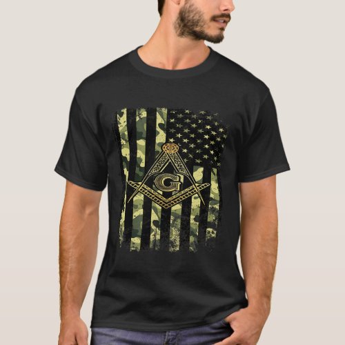 Mens Masonic Camo American Flag Freemason T_Shirt