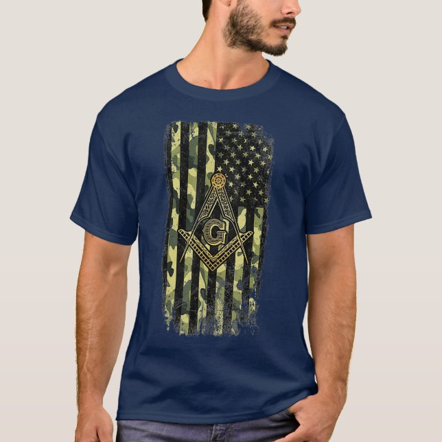 Mens Masonic Camo American Flag  Freemason T-Shirt (Front)