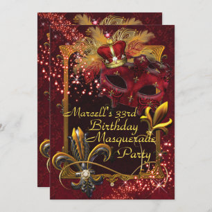 Mens Masquerade Mardi Gras Birthday Party Invite