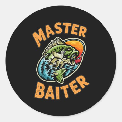 Mens Master Baiter Funny Fishing Fisherman Design Classic Round Sticker