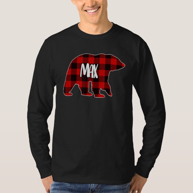 Mens Max Bear Custom Red Buffalo Plaid Christmas P T-Shirt (Front)