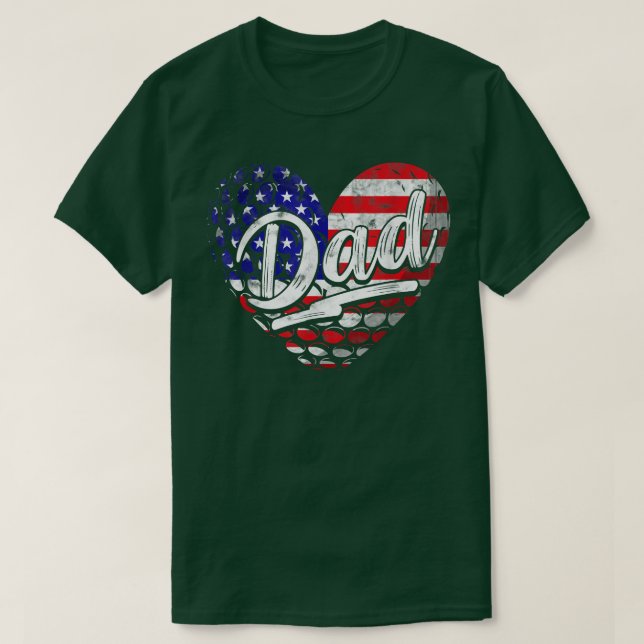 Mens Men Patriotic American Flag Heart Golf Dad Fa T-Shirt (Design Front)