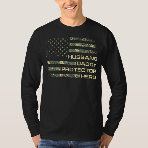 Mens Mens Husband Daddy Protector Hero  Flag T_Shirt