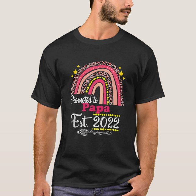 Mens Mens Mens Promoted To Papa Est 2022 Rainbow M T-Shirt (Front)