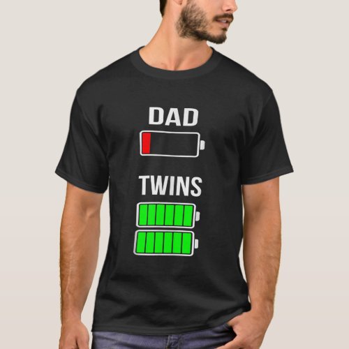 Mens Mens Tired Dad Low Battery Twins Full Charge  T_Shirt