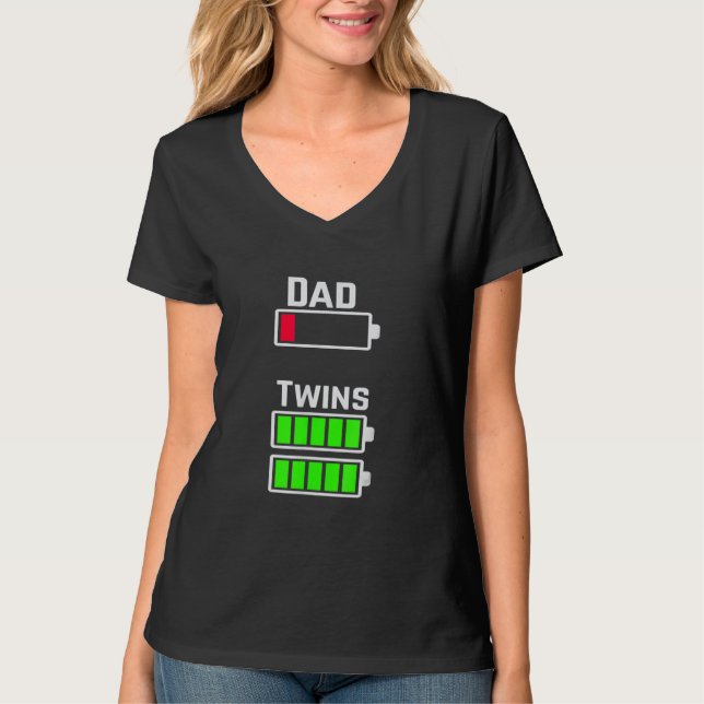 Mens Mens Tired Twin Dad Low Battery Charge Full B T-Shirt (Front)
