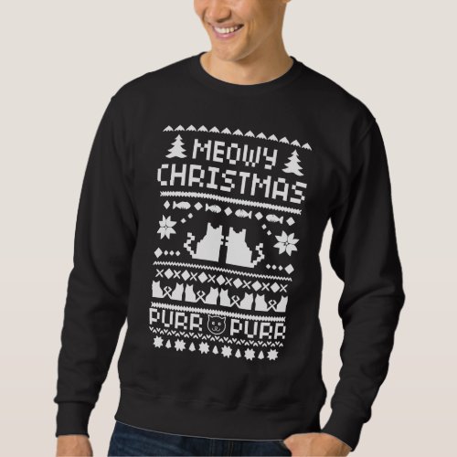 Mens Meowy Christmas Holiday Ugly Cat Sweater