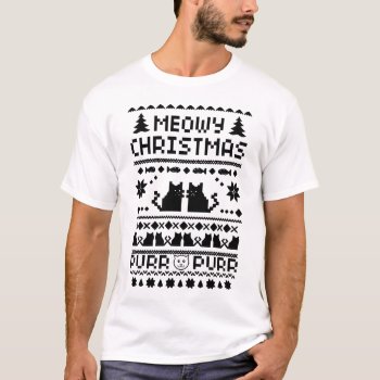 Men's Meowy Christmas Ugly Cat Funny T-shirt by Casesandtees at Zazzle