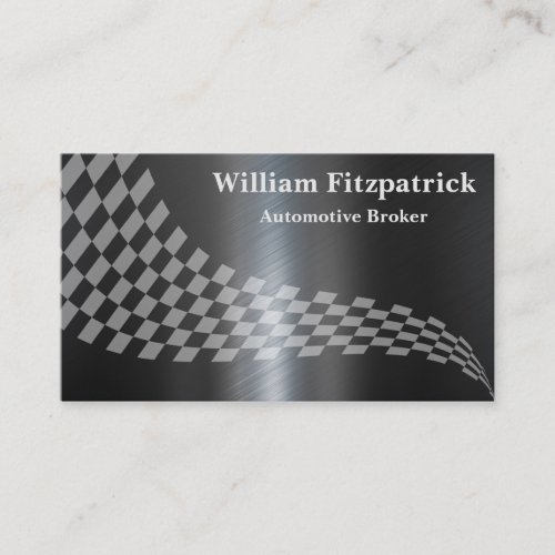 Mens Metallic Black White Racing Flag  Business Card