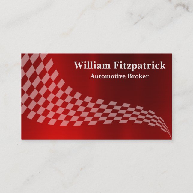 Men's Metallic Red White Racing Flag Business Card (Front)